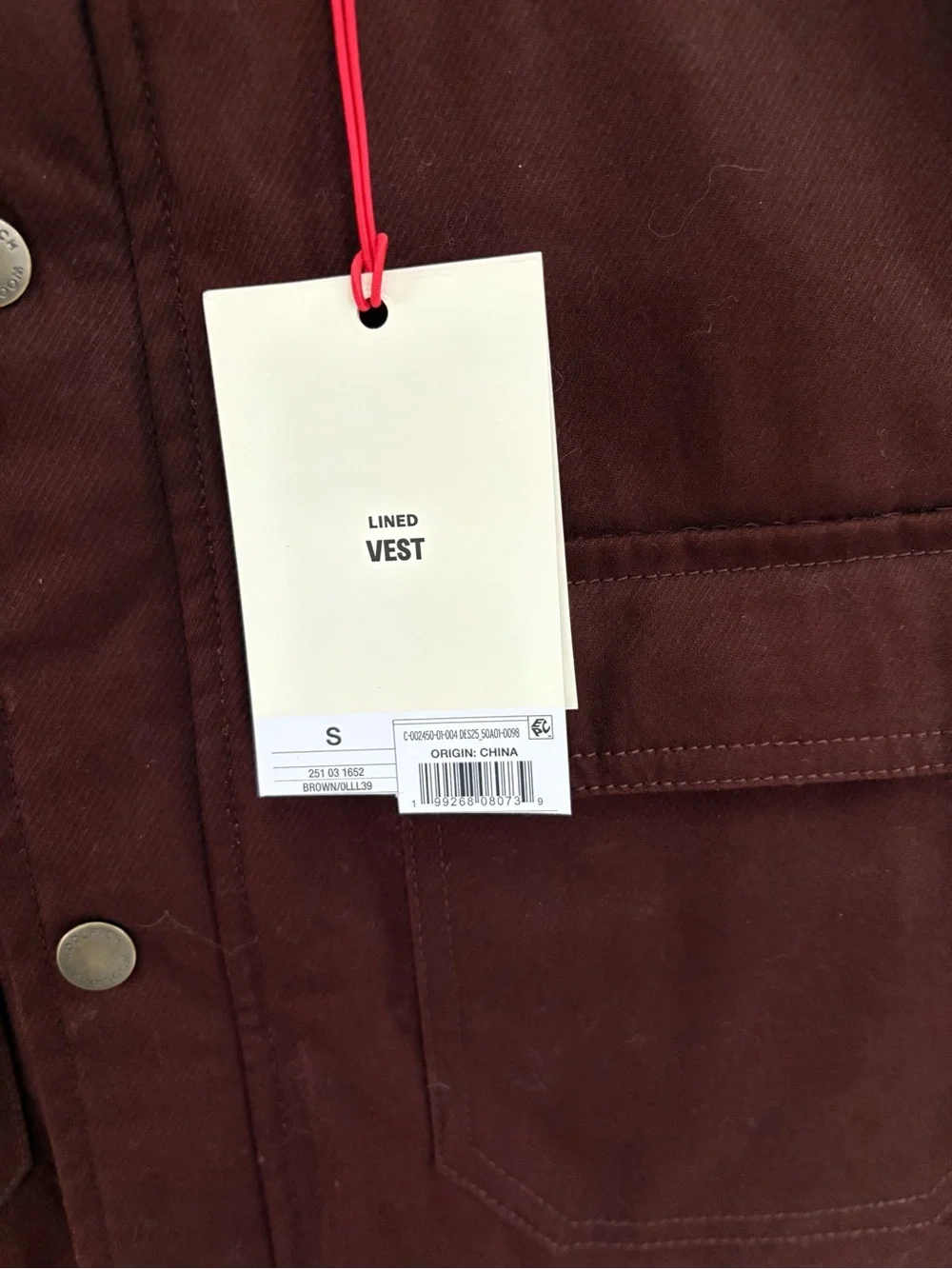 Woolrich Men’s Size Small Full Zip Lined Vest In Brown Multi Pockets NWT